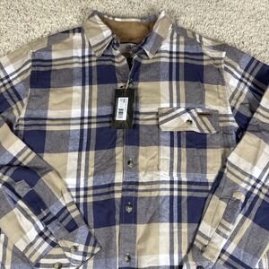 NWT Legendary Whitetails Buck Camp Flannel Shirt Mens M Blue Tan Plaid Cotton